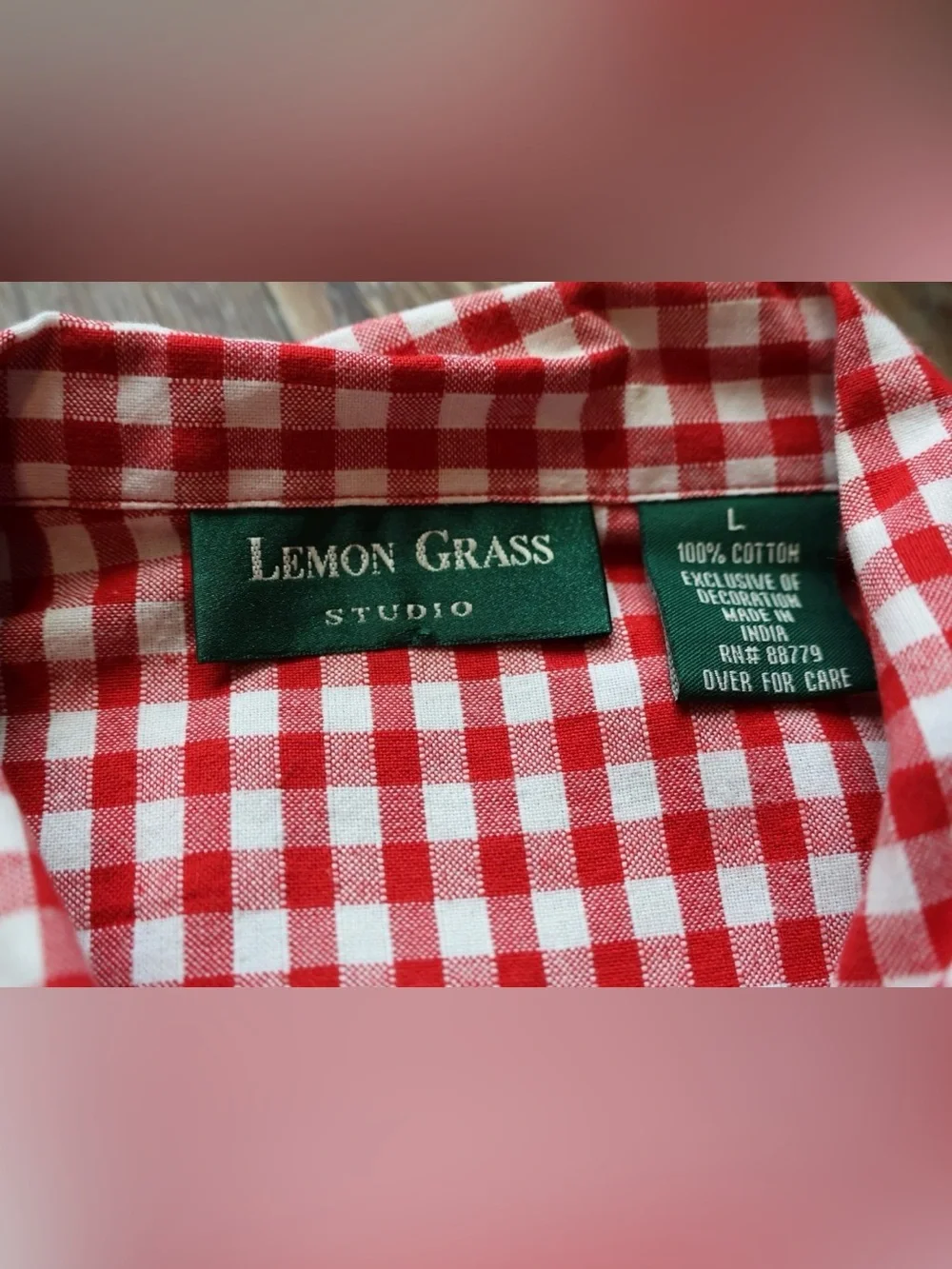 Red Gingham Picnic Novelty Applique Rockabilly Blouse Top Womens Large - Picture 11 of 16